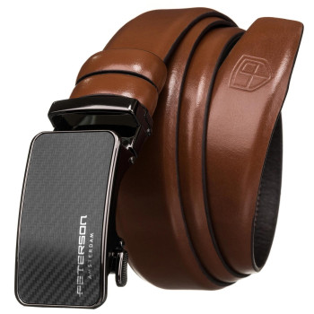 Značkový pánsky hnedý automatický opasok s karbónovým dekorom (GP195)